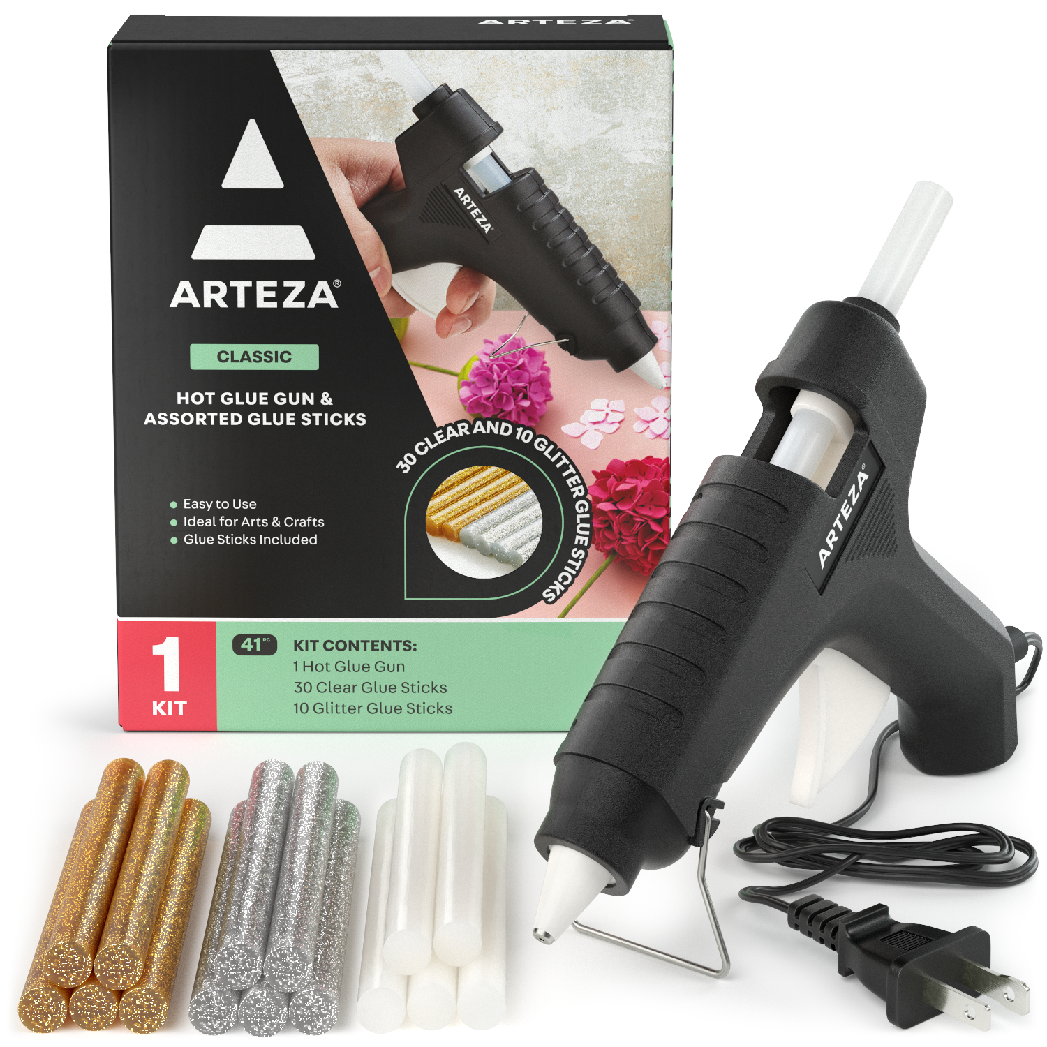 Arteza Glue Gun (40W) - 30 Clear and 10 Glitter Glue Sticks